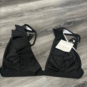 Zaful Black Ruffled Bikini Top